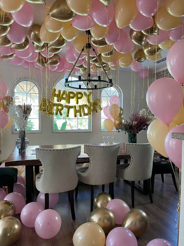 Balloon Bunch - Foil H-Birthday + Metallic Golden + Pink & Peach Milky