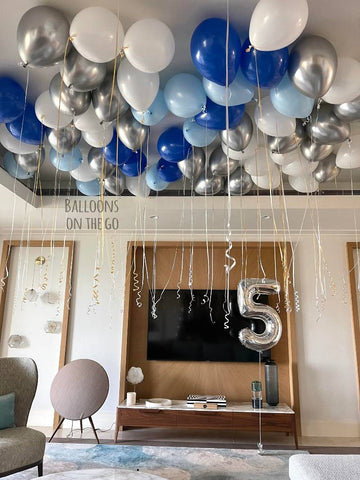 Balloon Bunch - Metallic Silver + Blue & White Latex