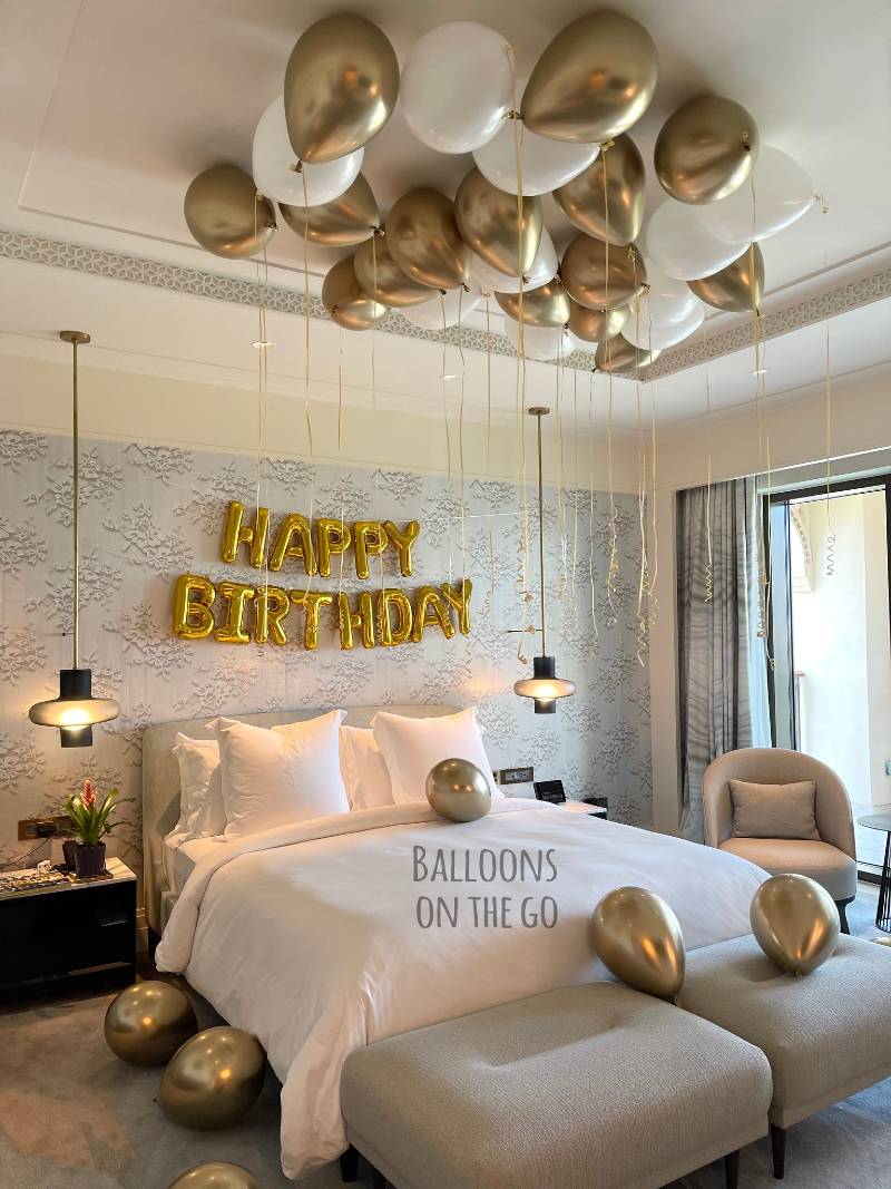 Balloon Bunch - Foil H-Birthday + Metallic Golden + White Latex