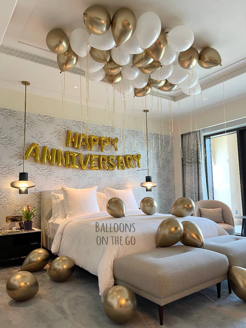Anniversary Balloon Pack - Foil H-Anniversary + Metallic Golden + White Latex
