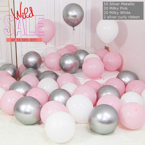 Balloons Bunch Metallic Silver + Milky Pink & Plain White