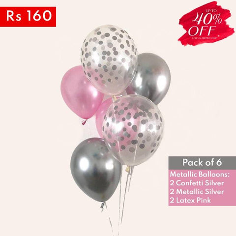 Balloons Set Confetti + Metallic + Latex Balloons (Pack of 6)