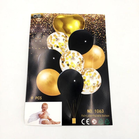 Balloons Confetti + Foil Black Pack of 9 - Basics.Pk
