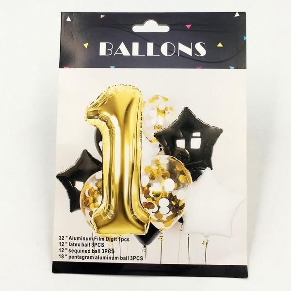 Balloons Golden 1st with Confetti Pack of 10 - Basics.Pk
