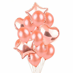 Balloons 6 Metallic + 4 Foil Star&Heart (Pack of 10) Rose Gold