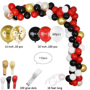 Balloon Bunch Black + Red + White Latex balloons + Golden Metallic & Confetti Balloon