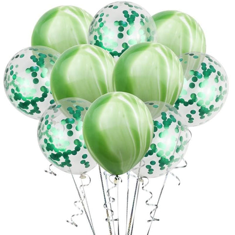 Balloons Marble + Confetti Balloons Green (Pack of 10) - Basics.Pk