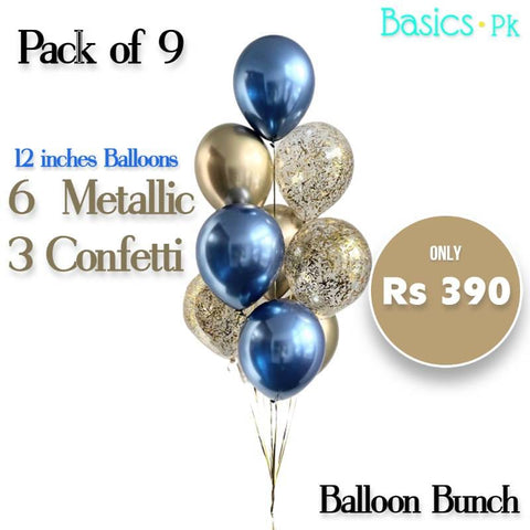 Balloons Bunch Confetti + 12 inches Large Metallic  (Pack of 9)