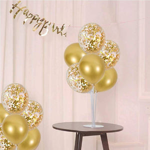 Balloons Stand Kit 7 pcs - Metallic + Confetti + BANNER ( Golden )