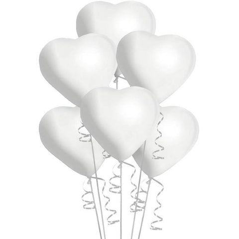 Balloons Plain Large Party White-Heart (6 Pack)