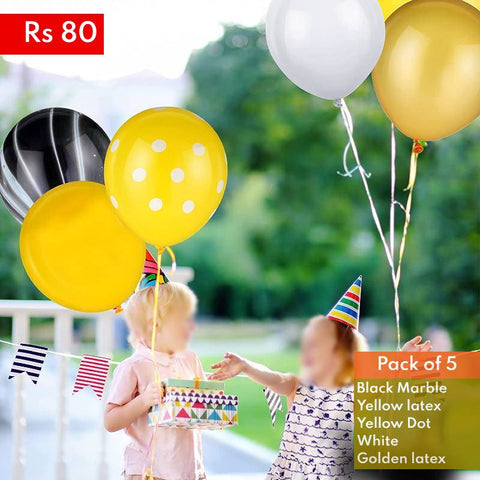 Balloons Set Yellow Dot + Black Marble ( Pack of 5 )
