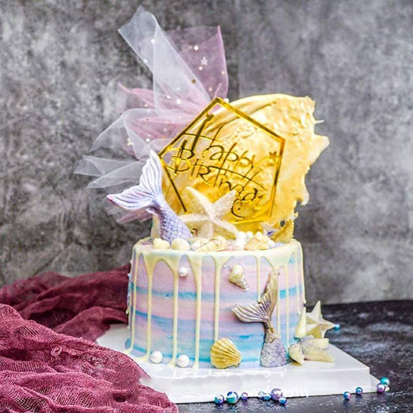 Cake Topper Happy Birthday Pentagon Golden