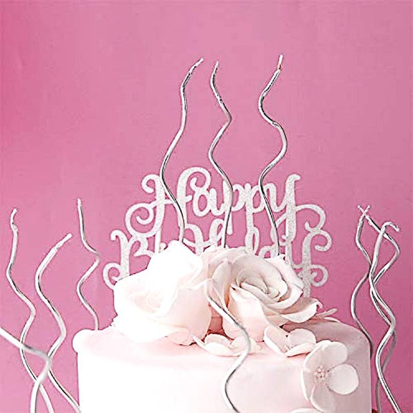 Candle Long Twisted Curly  Silver (12 Pack)