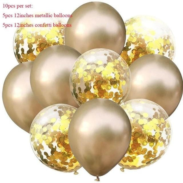 Balloons 5 Confetti + 5 metallic Golden (Pack of 10) - Basics.Pk