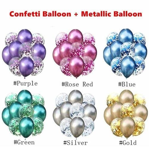 Balloons 5 Confetti + 5 metallic Purple (Pack of 10) - Basics.Pk