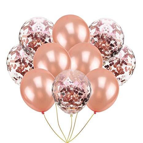 Balloons 5 Confetti + 5 metallic Rose (Pack of 10) - Basics.Pk