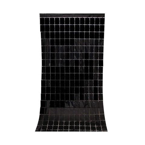 Curtain Foil Block Square Birthday Party Backdrop Decorations - BLACK