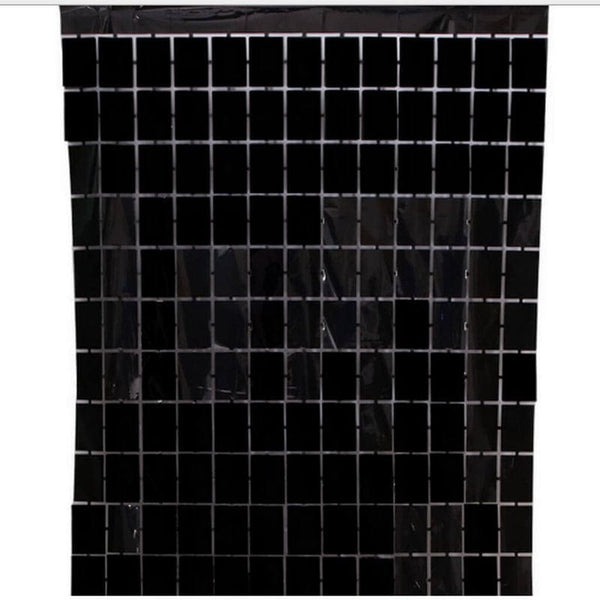 Curtain Foil Block Square Birthday Party Backdrop Decorations - BLACK