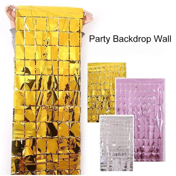 Curtain Foil Block Square Birthday Party Backdrop Decorations - Golden