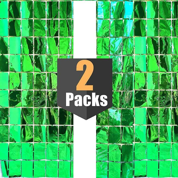 Curtain Foil Block Square Birthday Party Backdrop Decorations - Green