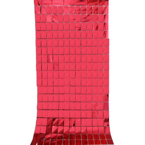 Curtain Foil Block Square Birthday Party Backdrop Decorations - Red