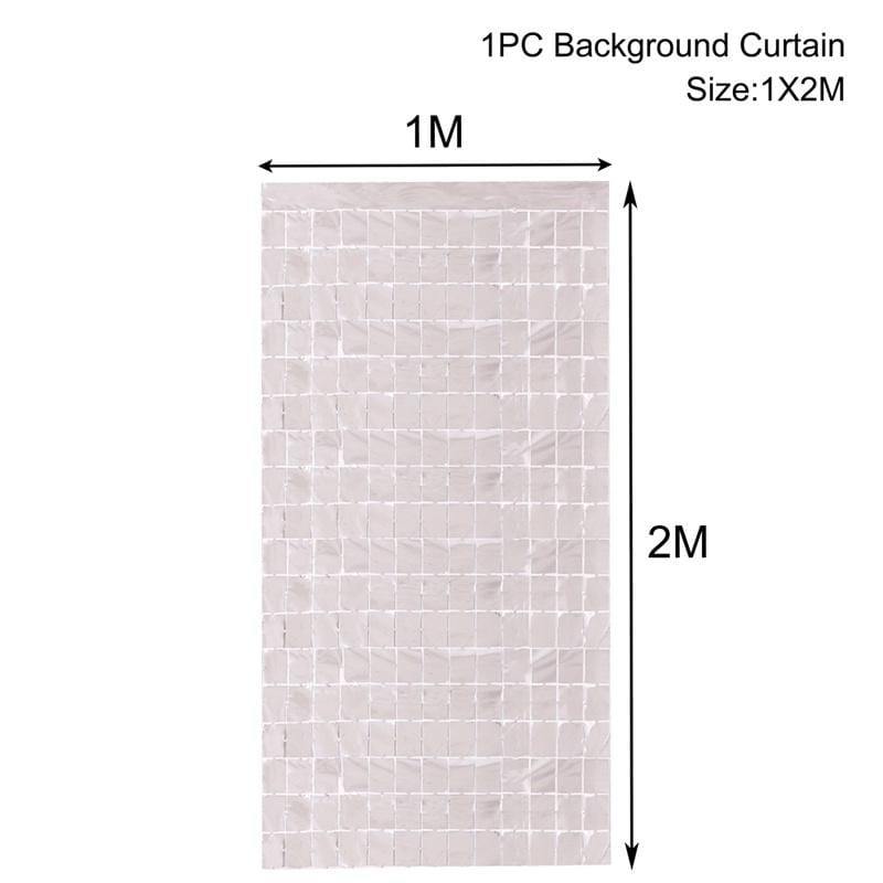 Curtain Foil Block Square Birthday Party Backdrop Decorations - White