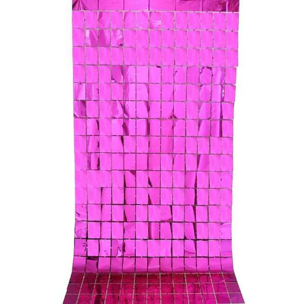 Curtain Foil Block Square Birthday Party Backdrop Decorations - Magenta