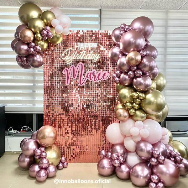 Curtain Foil Block Square Birthday Party Backdrop Decorations - Rose