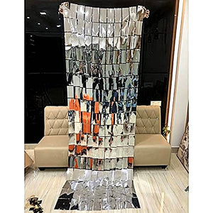 Curtain Foil Block Square Birthday Party Backdrop Decorations - Silver