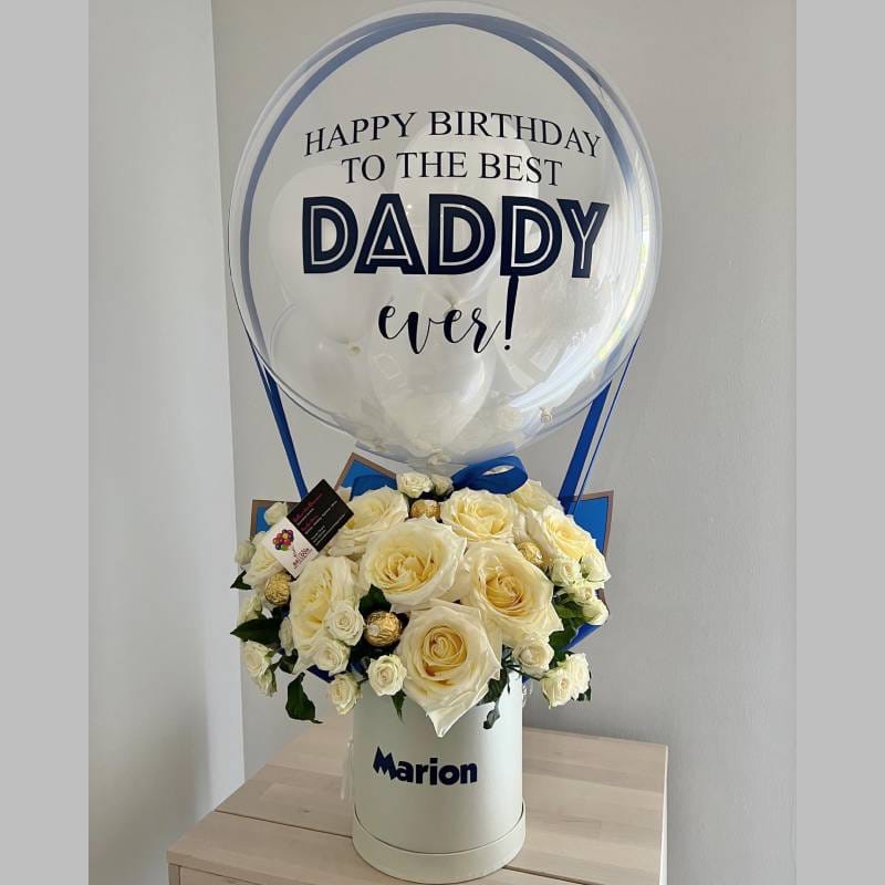 Balloon Baskets (3B)- Happy Birthday Daddy+ Roses + Custom Writing