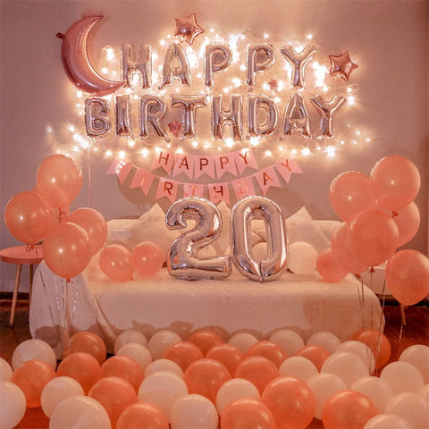 Happy Birthday Balloon Bunch with fairy lights