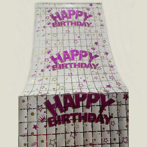 Curtain Foil Block Square Happy Birthday Party Backdrop Decorations - White