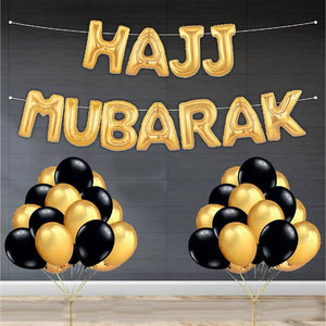 Balloon Golden Hajj Mubarak + Black Bunch Theme