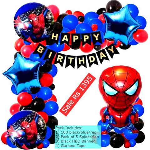 Balloons Bunch Spiderman Theme - Black + Blue + Red colors