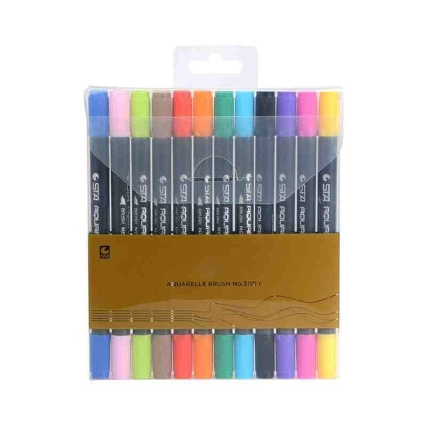 STA Aquarelle Watercolor Dual Brush Pens Set 12 Colors Art Markers