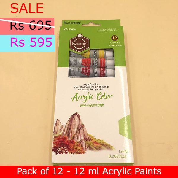 Keep Smiling Acrylic Color with Brush 12 Pack (12ml tubes)