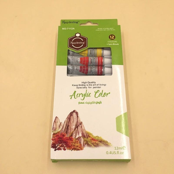 Keep Smiling Acrylic Color with Brush 12 Pack (HS-7112A) - Basics.Pk