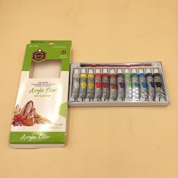 Keep Smiling Acrylic Color with Brush 12 Pack (HS-7112A) - Basics.Pk