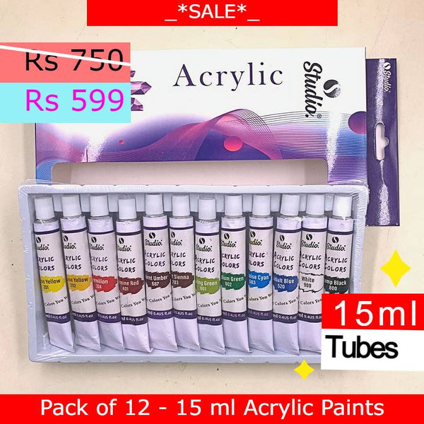 STUDIO Acrylic Color Tubes 15ml - Pack of 12