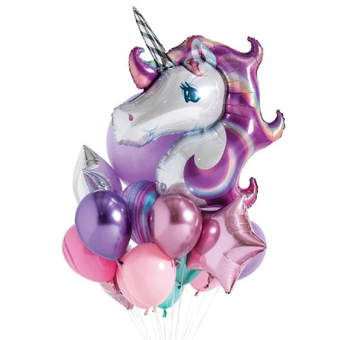 Balloons Foil Unicorn Set (15 balloons) ( available in PINK & Rainbow White UNICORN HEAD only) - Basics.Pk