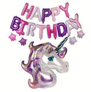 Balloons Foil Happy Birthday & Unicorn Head - Basics.Pk